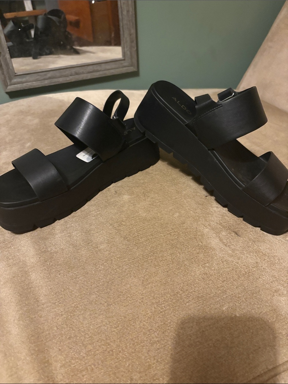 Aldo Black Chunky Platform Strap Sandals